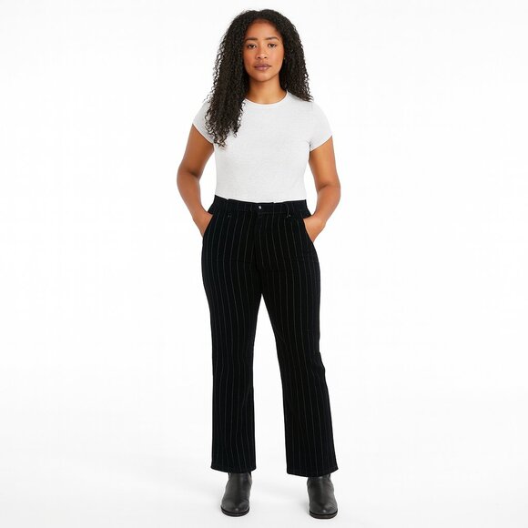Sanctuary Anthropologie Black Pinstripe Velvet Pants Trousers Size 28 - Picture 1 of 7